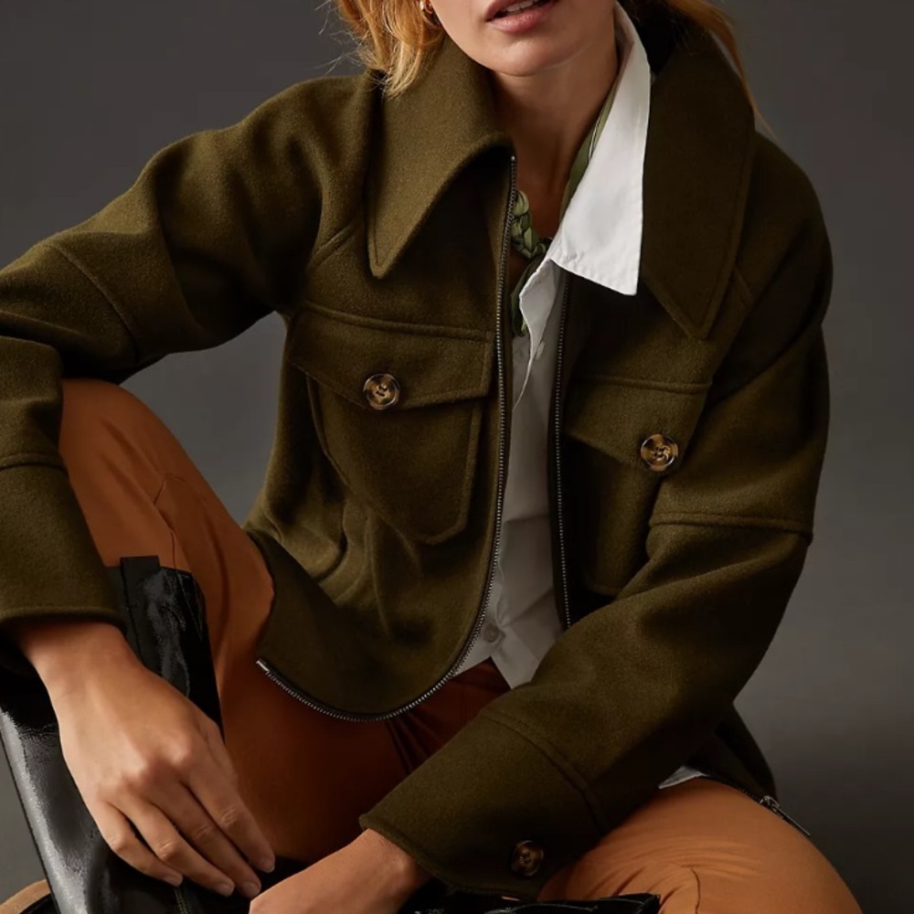 Avec Les Filles Green Double Knit Shirt Jacket womens Large ANTHROPOLOGIE